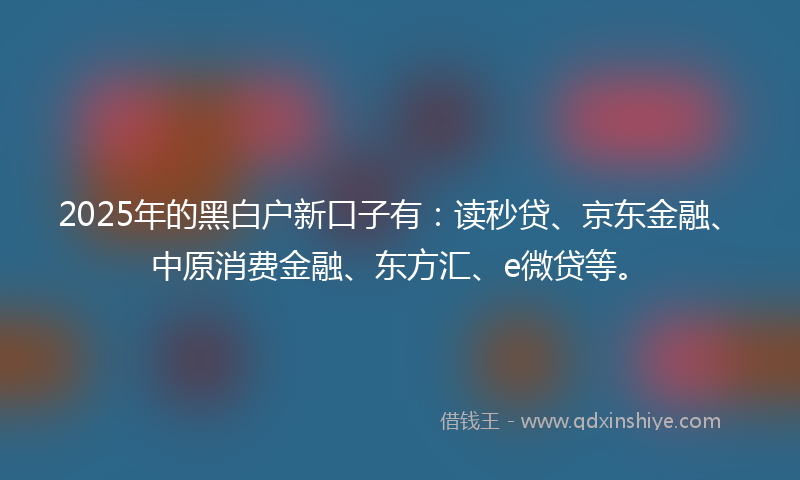 2025年的黑白户新口子有：读秒贷、京东金融、中原消费金融、东方汇、e微贷等。