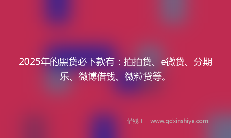 2025年的黑贷必下款有：拍拍贷、e微贷、分期乐、微博借钱、微粒贷等。