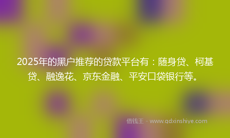 2025年的黑户推荐的贷款平台有：随身贷、柯基贷、融逸花、京东金融、平安口袋银行等。