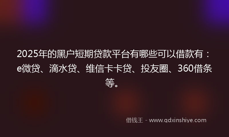 2025年的黑户短期贷款平台有哪些可以借款有：e微贷、滴水贷、维信卡卡贷、投友圈、360借条等。