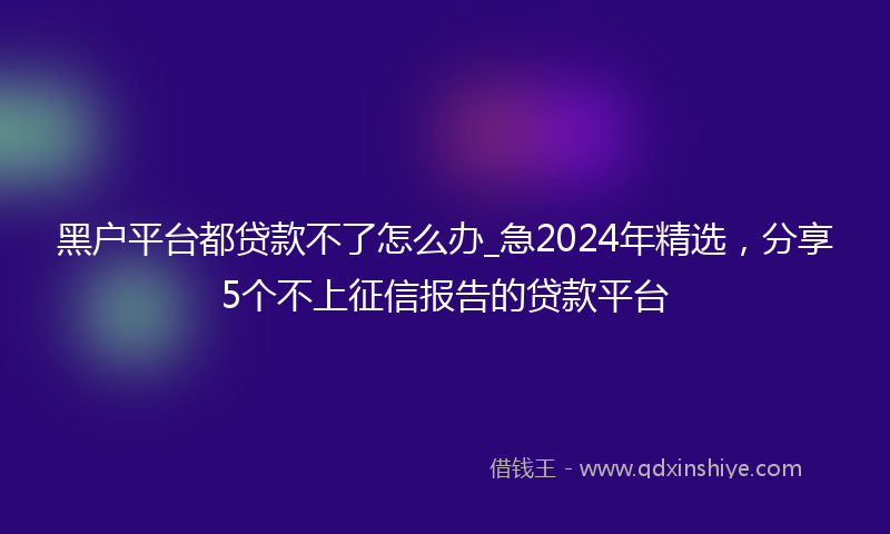 黑户平台都贷款不了怎么办_急2024年精选，分享5个不上征信报告的贷款平台