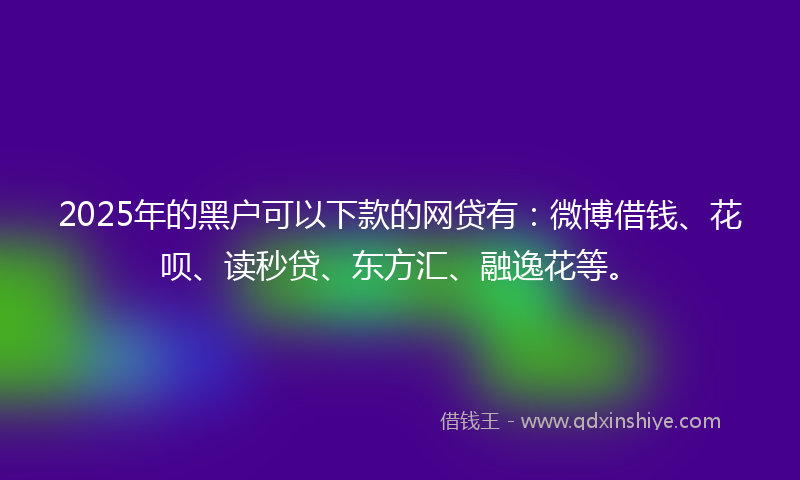 2025年的黑户可以下款的网贷有：微博借钱、花呗、读秒贷、东方汇、融逸花等。