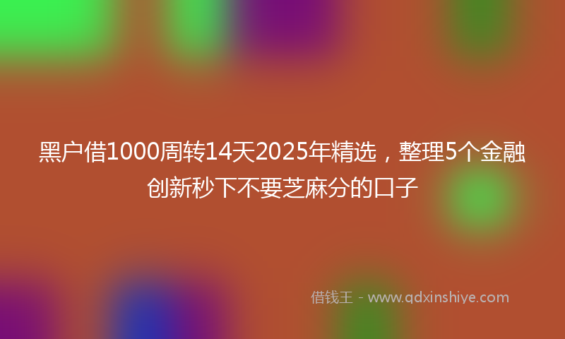 黑户借1000周转14天2025年精选，整理5个金融创新秒下不要芝麻分的口子