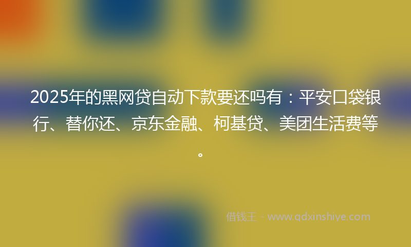 2025年的黑网贷自动下款要还吗有：平安口袋银行、替你还、京东金融、柯基贷、美团生活费等。