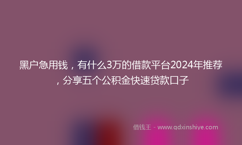 黑户急用钱，有什么3万的借款平台2024年推荐，分享五个公积金快速贷款口子