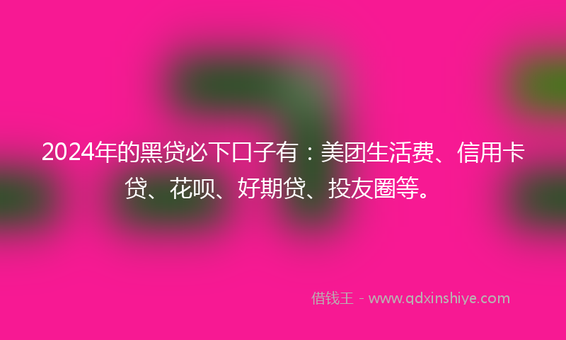 2024年的黑贷必下口子有：美团生活费、信用卡贷、花呗、好期贷、投友圈等。