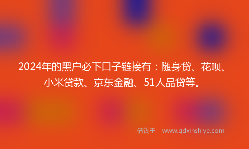 2024年的黑户必下口子链接有：随身贷、花呗、小米贷款、京东金融、51人品贷等。