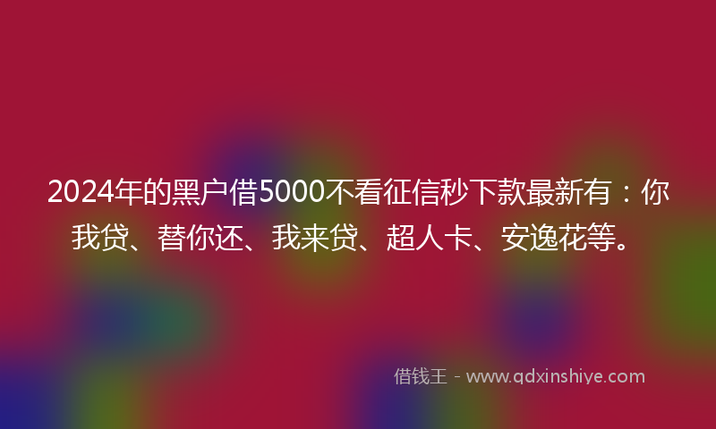 2024年的黑户借5000不看征信秒下款最新有：你我贷、替你还、我来贷、超人卡、安逸花等。