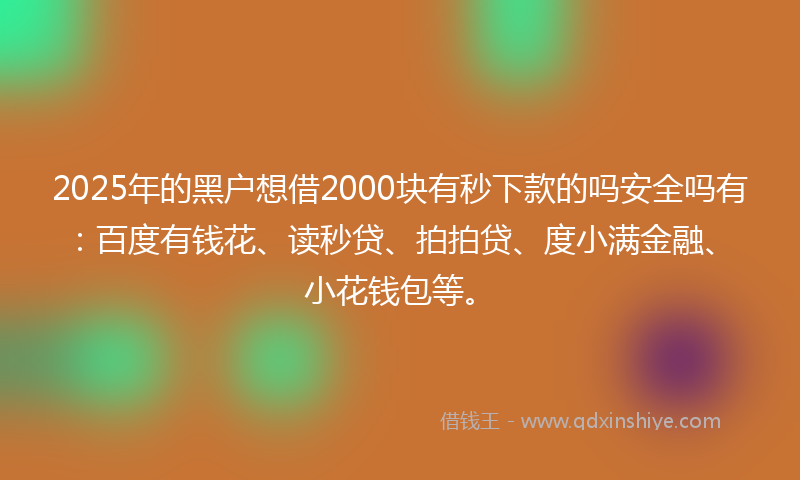 2025年的黑户想借2000块有秒下款的吗安全吗有：百度有钱花、读秒贷、拍拍贷、度小满金融、小花钱包等。