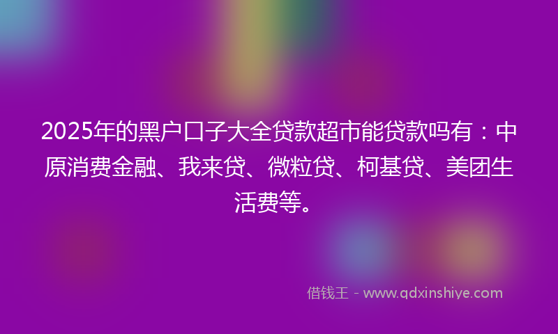 2025年的黑户口子大全贷款超市能贷款吗有：中原消费金融、我来贷、微粒贷、柯基贷、美团生活费等。