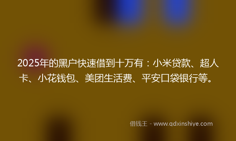 2025年的黑户快速借到十万有：小米贷款、超人卡、小花钱包、美团生活费、平安口袋银行等。