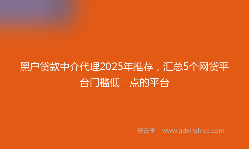 黑户贷款中介代理2025年推荐，汇总5个网贷平台门槛低一点的平台
