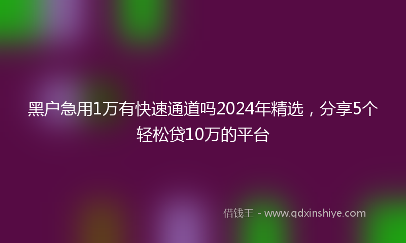 黑户急用1万有快速通道吗2024年精选，分享5个轻松贷10万的平台
