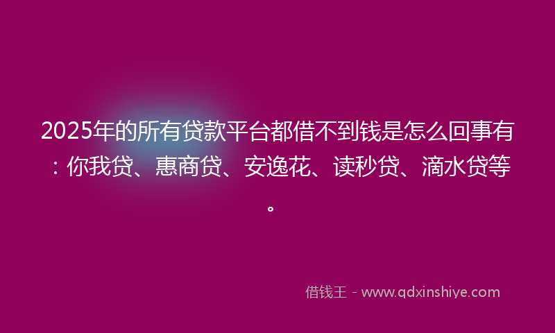 2025年的所有贷款平台都借不到钱是怎么回事有：你我贷、惠商贷、安逸花、读秒贷、滴水贷等。