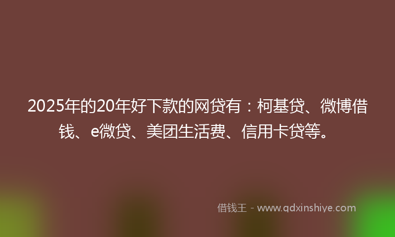 2025年的20年好下款的网贷有：柯基贷、微博借钱、e微贷、美团生活费、信用卡贷等。