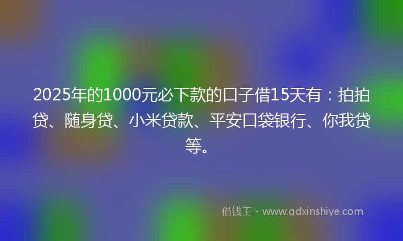 2025年的1000元必下款的口子借15天有：拍拍贷、随身贷、小米贷款、平安口袋银行、你我贷等。