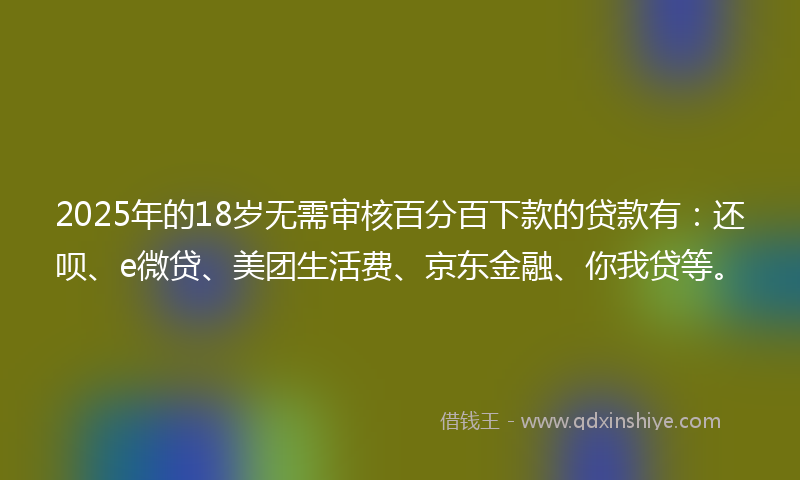 2025年的18岁无需审核百分百下款的贷款有：还呗、e微贷、美团生活费、京东金融、你我贷等。