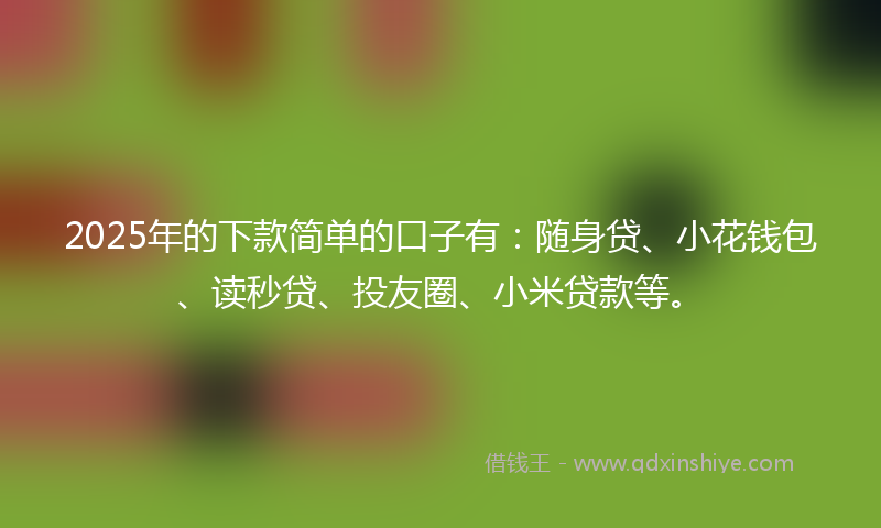 2025年的下款简单的口子有：随身贷、小花钱包、读秒贷、投友圈、小米贷款等。