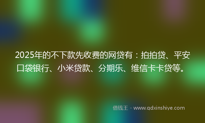 2025年的不下款先收费的网贷有：拍拍贷、平安口袋银行、小米贷款、分期乐、维信卡卡贷等。