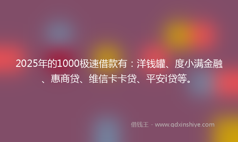 2025年的1000极速借款有：洋钱罐、度小满金融、惠商贷、维信卡卡贷、平安i贷等。
