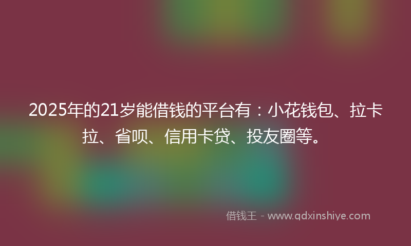 2025年的21岁能借钱的平台有：小花钱包、拉卡拉、省呗、信用卡贷、投友圈等。