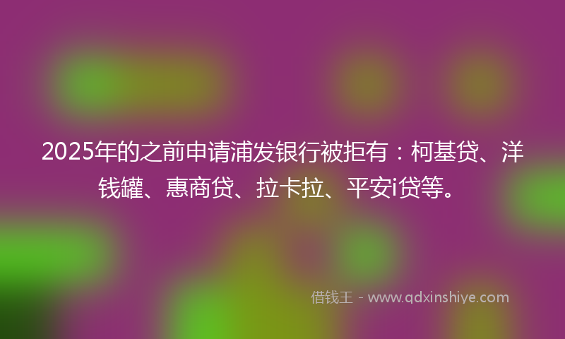 2025年的之前申请浦发银行被拒有：柯基贷、洋钱罐、惠商贷、拉卡拉、平安i贷等。