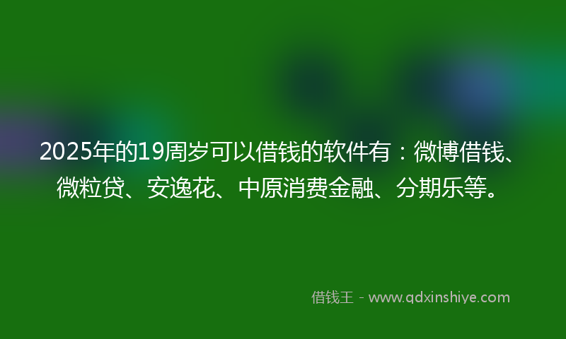 2025年的19周岁可以借钱的软件有：微博借钱、微粒贷、安逸花、中原消费金融、分期乐等。