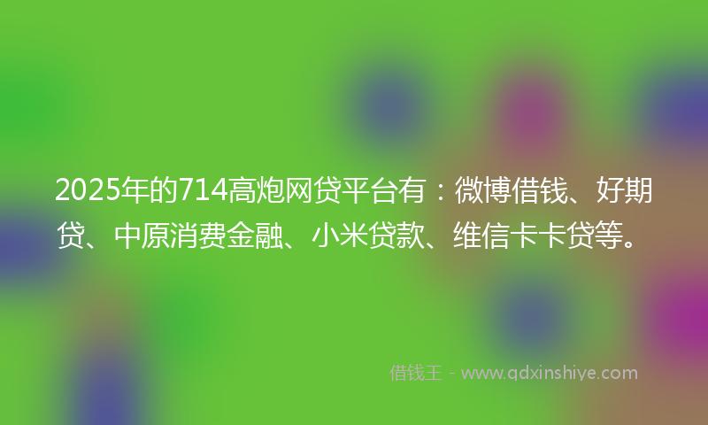2025年的714高炮网贷平台有：微博借钱、好期贷、中原消费金融、小米贷款、维信卡卡贷等。