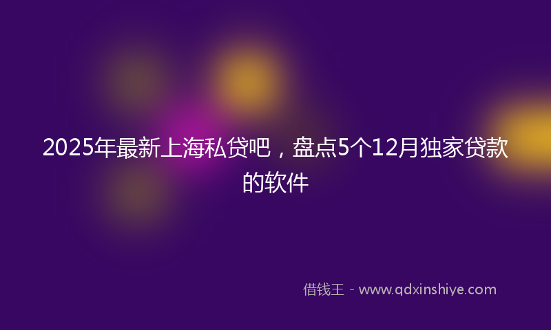 2025年最新上海私贷吧，盘点5个12月独家贷款的软件