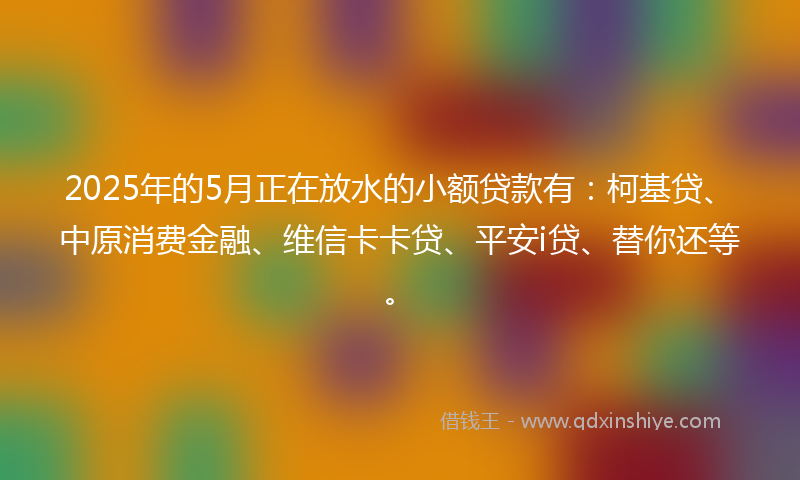 2025年的5月正在放水的小额贷款有：柯基贷、中原消费金融、维信卡卡贷、平安i贷、替你还等。