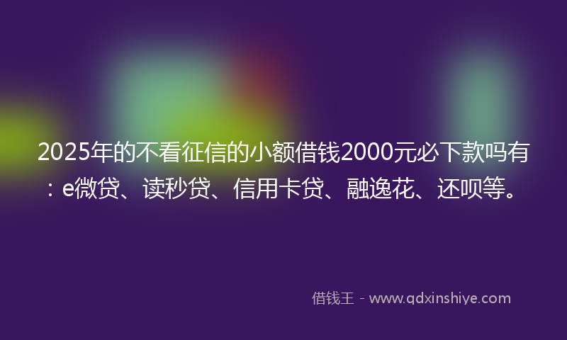 2025年的不看征信的小额借钱2000元必下款吗有：e微贷、读秒贷、信用卡贷、融逸花、还呗等。