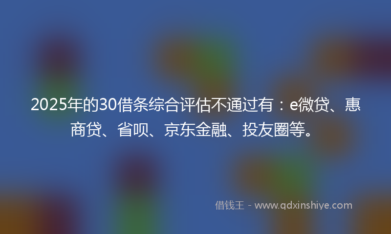 2025年的30借条综合评估不通过有：e微贷、惠商贷、省呗、京东金融、投友圈等。