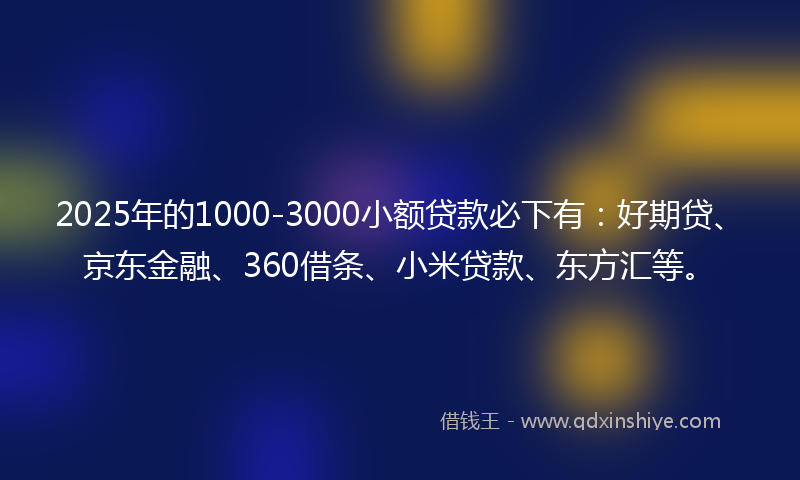 2025年的1000-3000小额贷款必下有：好期贷、京东金融、360借条、小米贷款、东方汇等。
