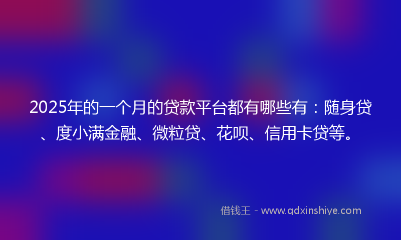 2025年的一个月的贷款平台都有哪些有：随身贷、度小满金融、微粒贷、花呗、信用卡贷等。