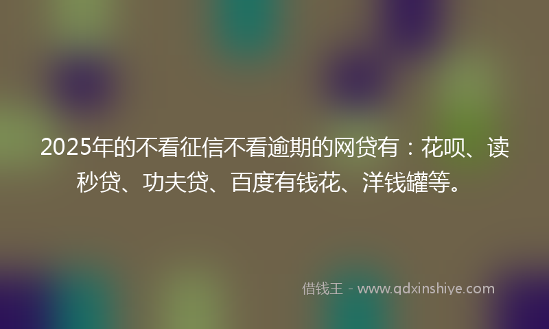 2025年的不看征信不看逾期的网贷有：花呗、读秒贷、功夫贷、百度有钱花、洋钱罐等。