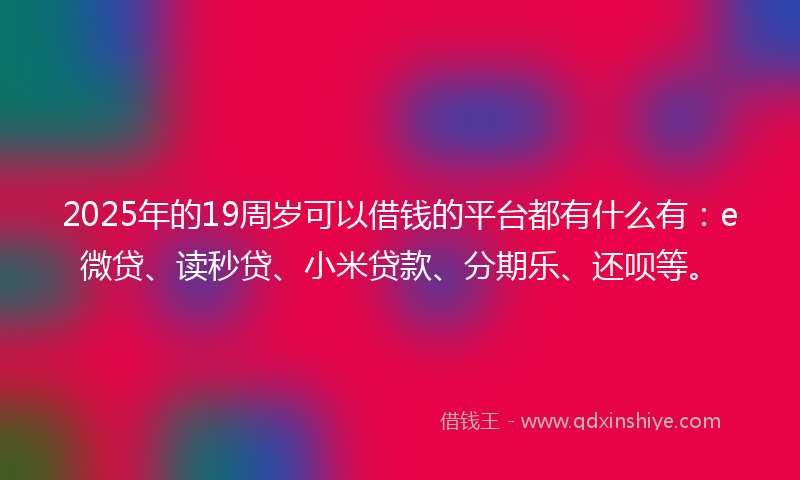 2025年的19周岁可以借钱的平台都有什么有：e微贷、读秒贷、小米贷款、分期乐、还呗等。