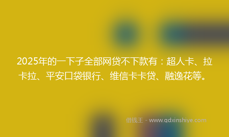 2025年的一下子全部网贷不下款有：超人卡、拉卡拉、平安口袋银行、维信卡卡贷、融逸花等。