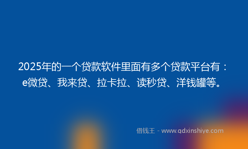 2025年的一个贷款软件里面有多个贷款平台有：e微贷、我来贷、拉卡拉、读秒贷、洋钱罐等。