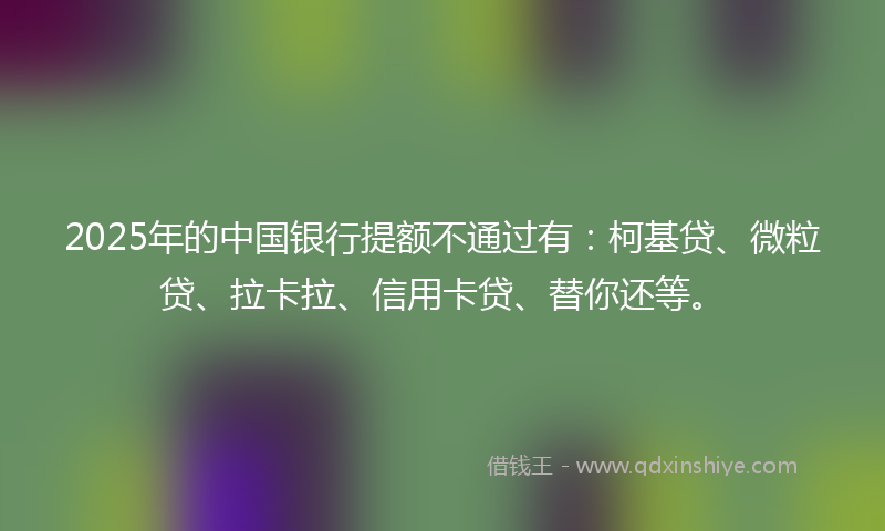 2025年的中国银行提额不通过有：柯基贷、微粒贷、拉卡拉、信用卡贷、替你还等。