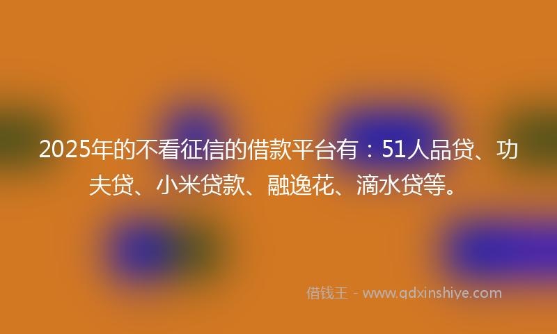 2025年的不看征信的借款平台有：51人品贷、功夫贷、小米贷款、融逸花、滴水贷等。