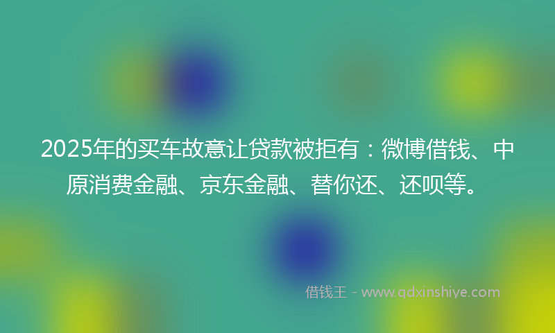 2025年的买车故意让贷款被拒有：微博借钱、中原消费金融、京东金融、替你还、还呗等。