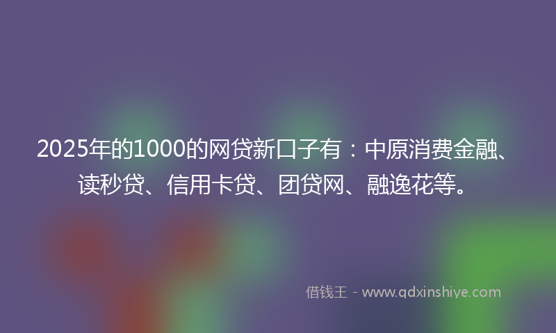 2025年的1000的网贷新口子有：中原消费金融、读秒贷、信用卡贷、团贷网、融逸花等。