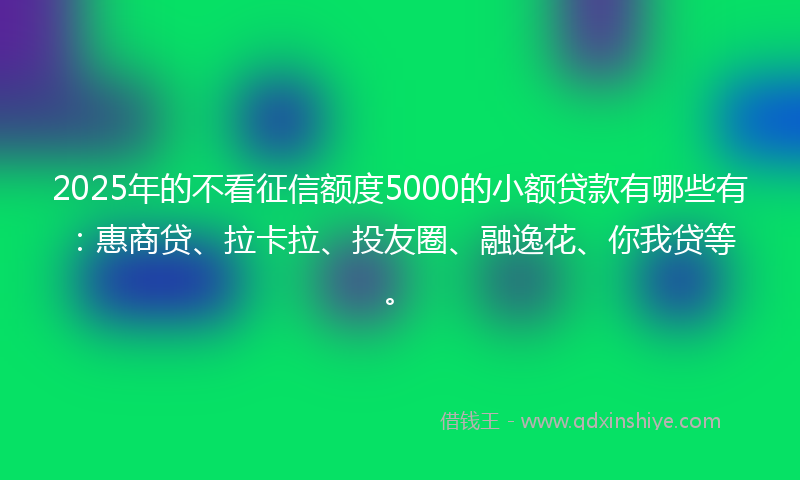 2025年的不看征信额度5000的小额贷款有哪些有：惠商贷、拉卡拉、投友圈、融逸花、你我贷等。