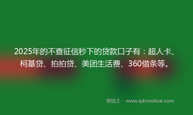 2025年的不查征信秒下的贷款口子有：超人卡、柯基贷、拍拍贷、美团生活费、360借条等。