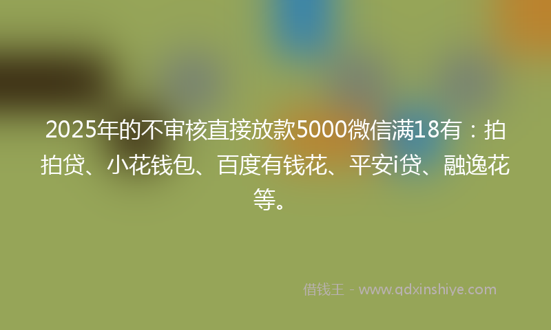 2025年的不审核直接放款5000微信满18有：拍拍贷、小花钱包、百度有钱花、平安i贷、融逸花等。