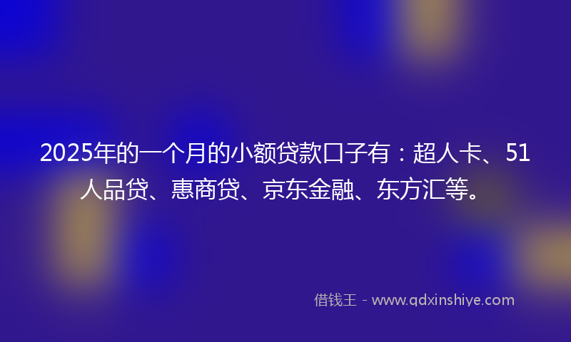 2025年的一个月的小额贷款口子有：超人卡、51人品贷、惠商贷、京东金融、东方汇等。