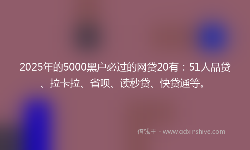 2025年的5000黑户必过的网贷20有：51人品贷、拉卡拉、省呗、读秒贷、快贷通等。