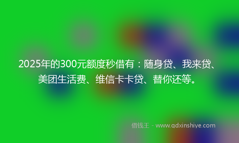 2025年的300元额度秒借有：随身贷、我来贷、美团生活费、维信卡卡贷、替你还等。