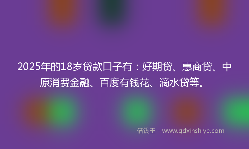 2025年的18岁贷款口子有：好期贷、惠商贷、中原消费金融、百度有钱花、滴水贷等。