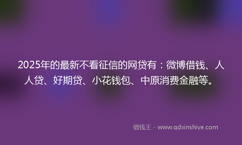 2025年的最新不看征信的网贷有：微博借钱、人人贷、好期贷、小花钱包、中原消费金融等。